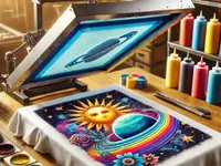 A labourer hard at work doing a screen print on a t shirt