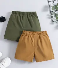 A pair of two kids two shorts in olive and brown colours