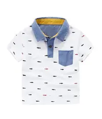 A cute white coloured kids Polo T Shirt with tiny little fish printed pattern all over