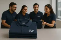 Professional corporate team wearing custom logo polo t shirts