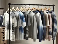 A few acid and optical washed t shirts and hoodies on a hanger