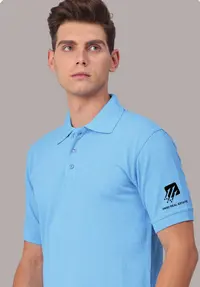 Sky blue corporate polo as a part of a complete corporate uniform solution.