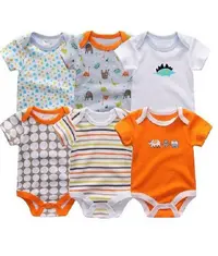 A set of 6 baby rompers in various colours