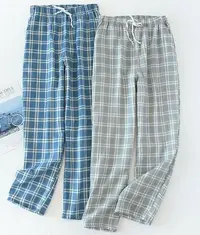 A pair of comfortable cotton checked pajamas in blue and grey colours