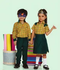 Child wearing a school uniform shirt