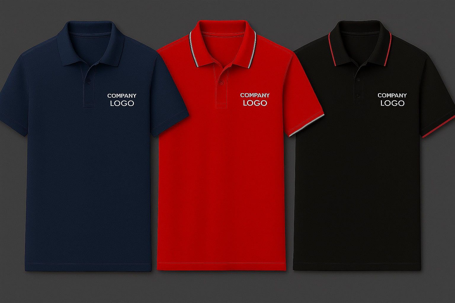 Bulk corporate polo t-shirts manufactured with custom company logo