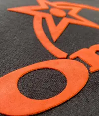 A close up photo of a 3D High Density Print done on a t shirt