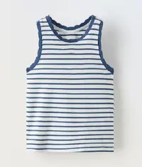 A kids vest in a blue and white stripes pattern